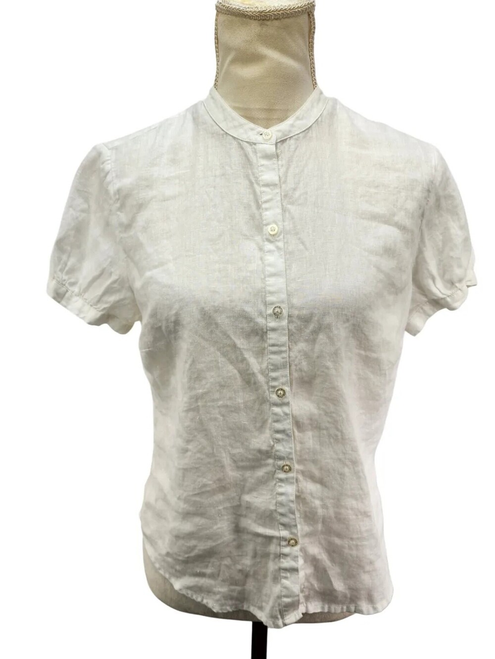 Calvin Klein Vintage 90s White Linen Button Up Top M